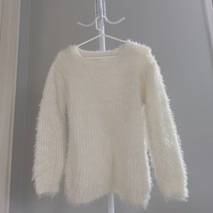 Women White Mohair Long Sleeve Pullover Jumper Wool Warm Cozy Fluffy Sweater